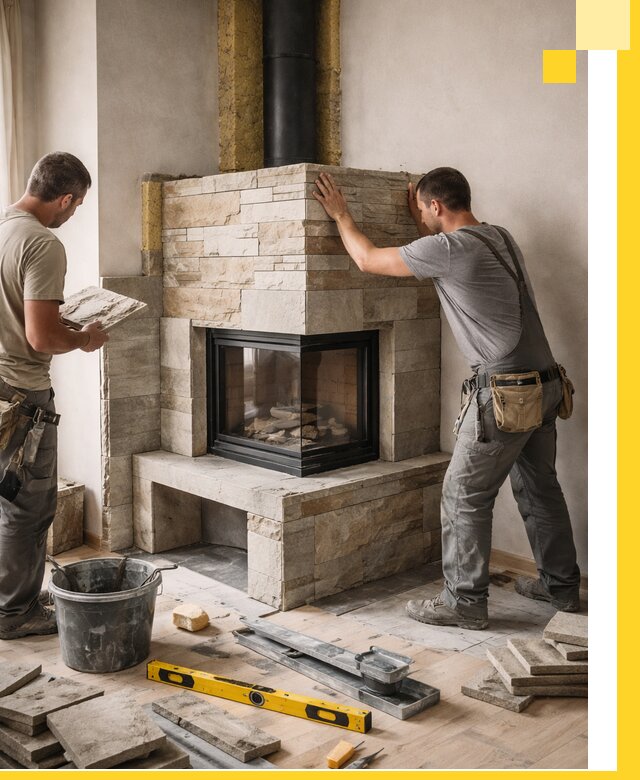 Угловые камины под ключ проект, монтаж и отделка в Россоши