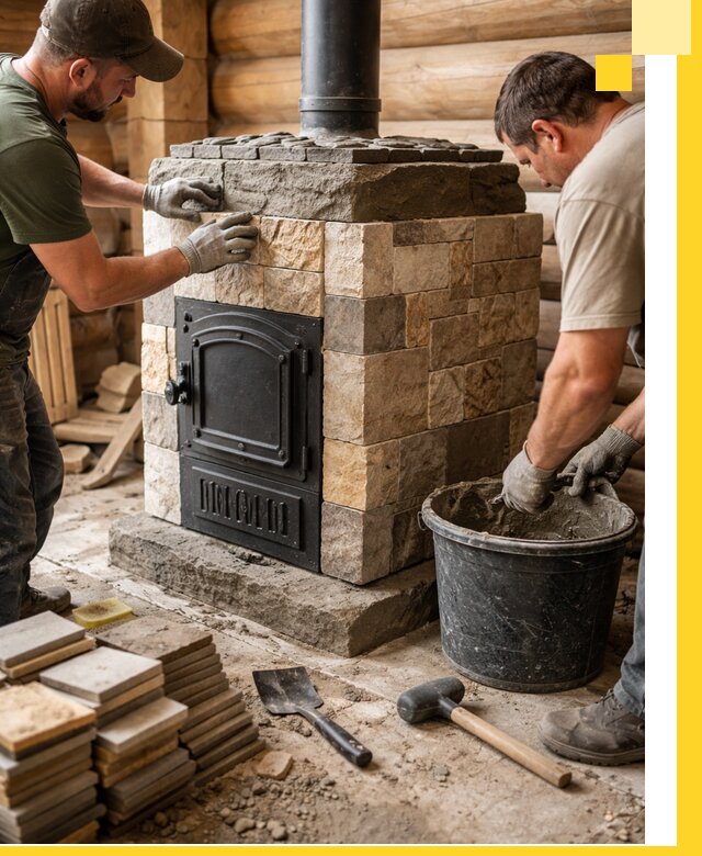 Облицовка банной печи под ключ в Россоши: камень и плитка