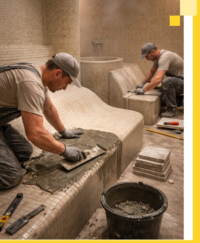 Лежаки для хамама под ключ в Россоши, проект и монтаж