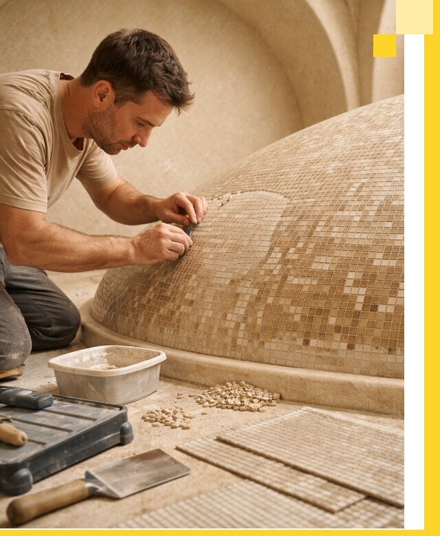 Профессиональная укладка мозаики для хамама под ключ в Россоши